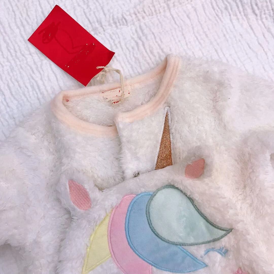 Nyfödd baby flicka jumpsuit född tecknad enhörning kläder långärmad vinter overall footie rosa spädbarn 9-24 månader varm