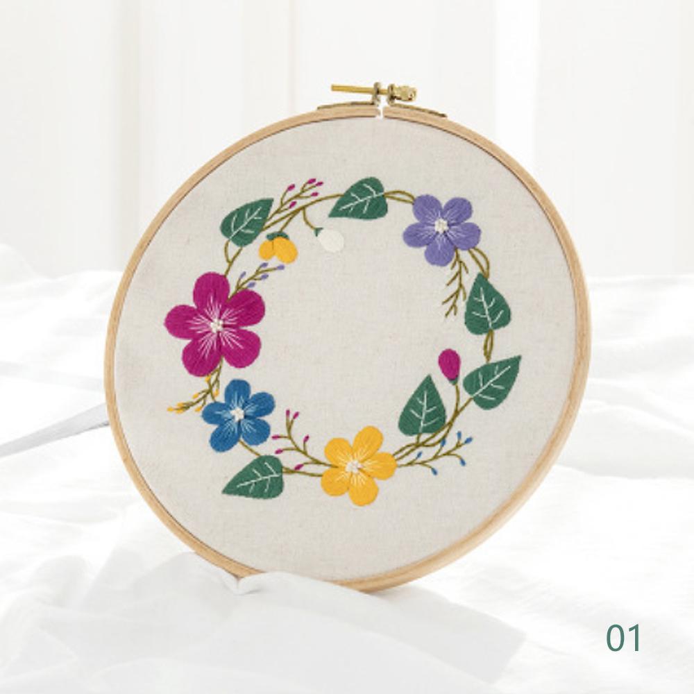 Cute Green Hands DIY Handcraft Beginners Embroidery Kit Needlework Stitch Kit Cotton Painting Embroidery With Hoop Home Decor: 01