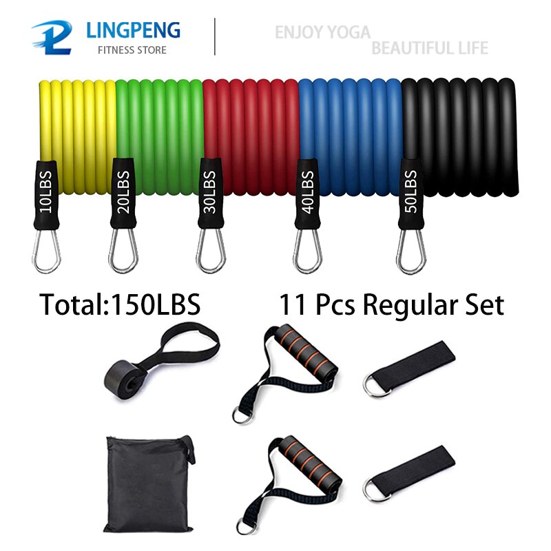 Conjunto de banda de resistencia física fuerte, cuerda elástica para Yoga, gimnasio, entrenamiento, expansor, anclaje de puerta con mango, correa para el tobillo: 11 Pcs Regular Set