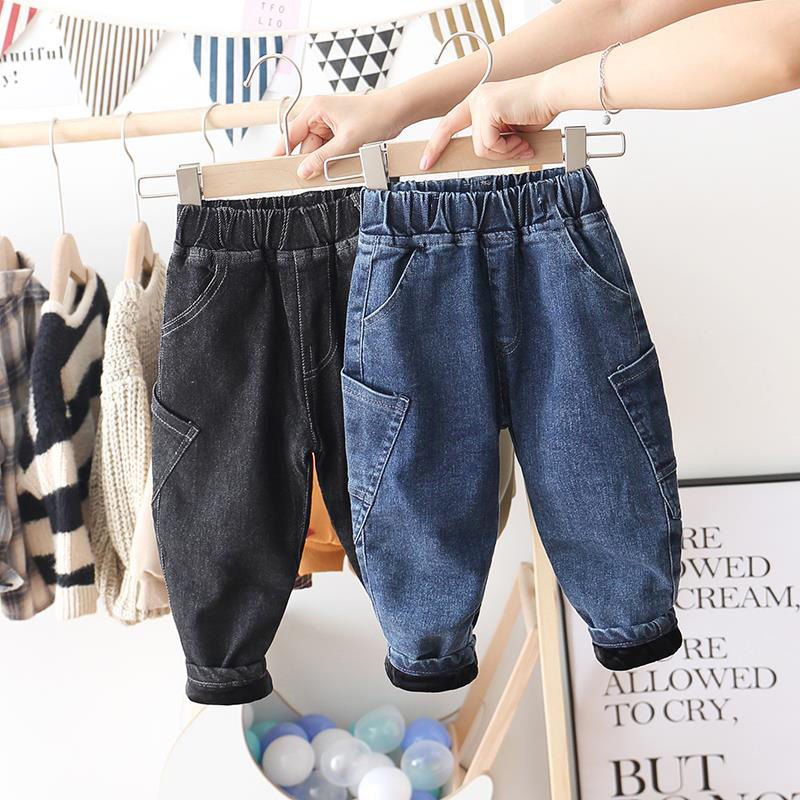 Jongens Meisjes Plus Fluwelen Jeans Herfst/Winter Dikke Broek Baby Koreaanse Casual Warm Harembroek Baby Boy Broek Unisex kleding