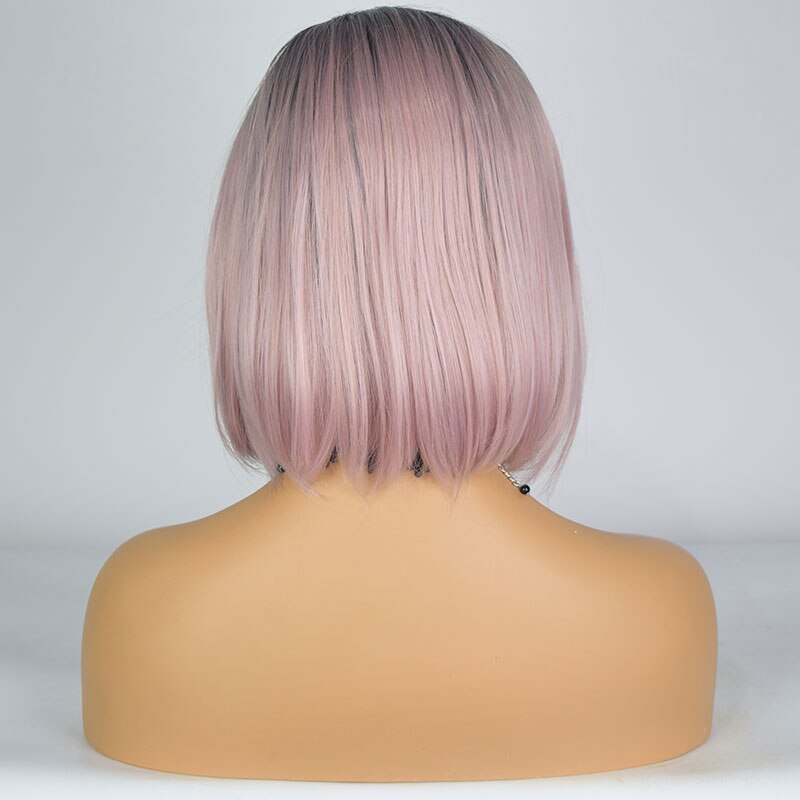 Bombshell sort ombre hvid pink kort bob syntetisk blonde front paryk limfri varmebestandig fiber hår midterskilning til kvinder