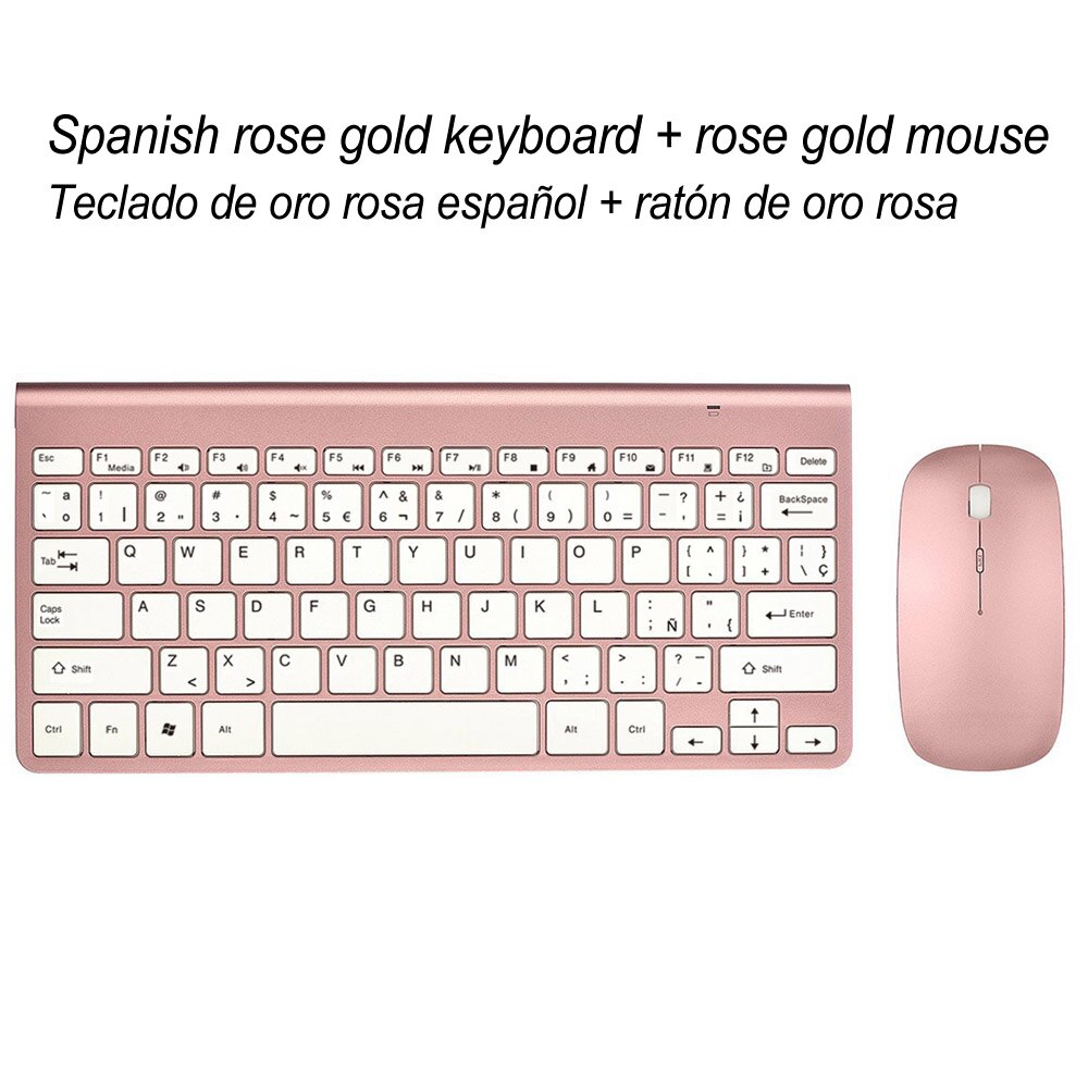 Ultra Thin Office Wireless Keyboard and Mouse Combo Low Noise 2.4G Portable Small Wireless Keyboard Mouse for Desktop Computer: Rose Gold US Spanish