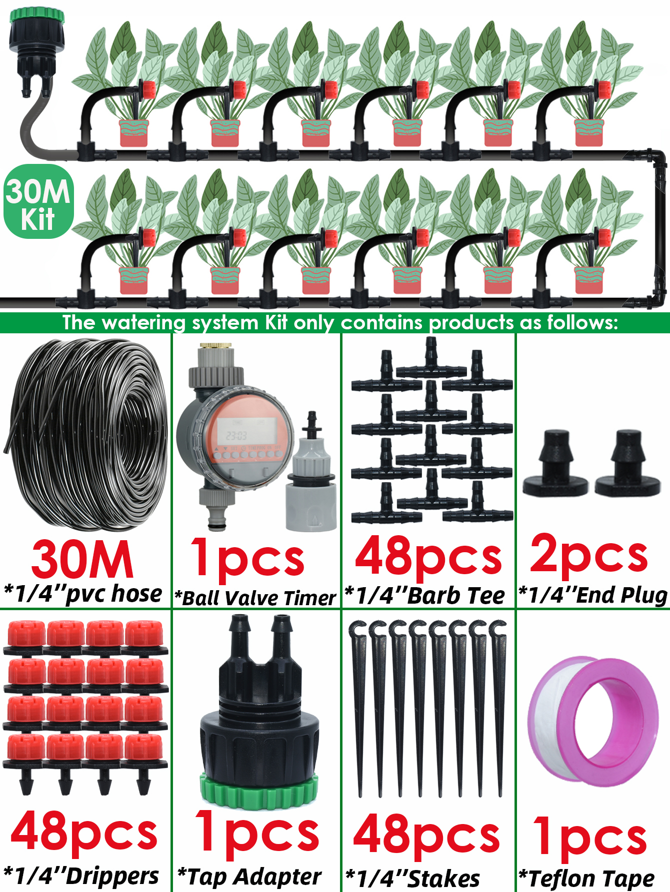 Sprycle 5M-50M Automatic Watering System Kit Garden Micro Drip Irrigation Controller DIY Cooling Mist Spray for Vegetable Flower: light green