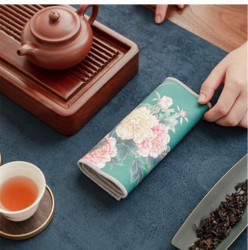 Painted Tea Towel Absorbent Rag Thickened Table Cleaning Chinese Tea Ceremony Household Kitchen Cleaning Towels Tea Accessories