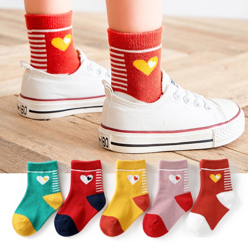 5 Paare/los Baumwolle freundlicher Socken Baby Junge Mädchen Socken Herz aufbringen Buchstaben Baby Socken Für Kleinkind freundlicher Frühling Herbst socken