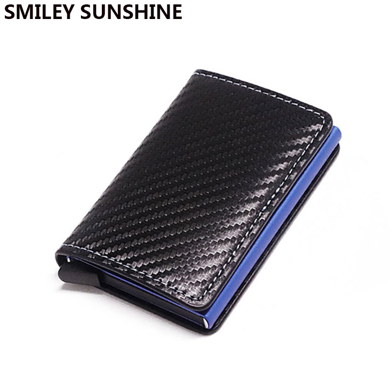 Dienqi Rfid Koolstofvezel Credit Kaarthouder Mannen Portefeuilles Zwarte Korte Purse Man Trifold Leather Slim Dunne Mini Portemonnee Smart walet
