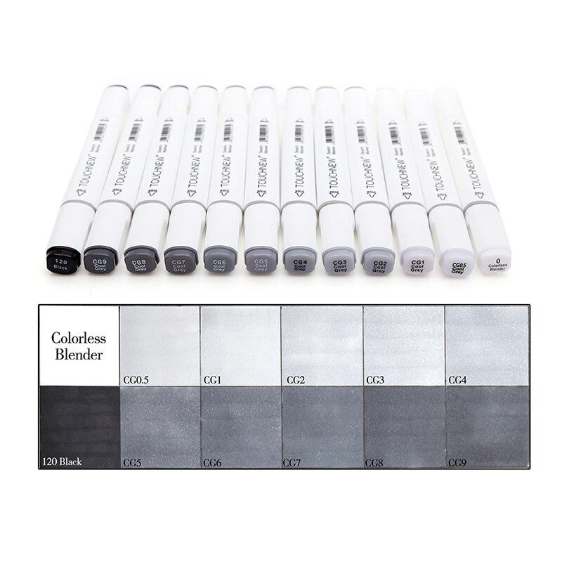Grayscale Art Marker Pen Double-Ended Sketch Markers Alcohol Based Ink Neutral Gray Tones Art Supplies: CG Series