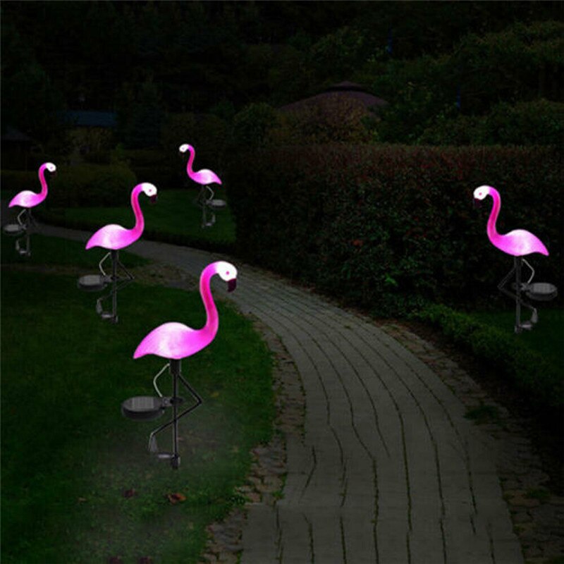 Pink Flamingo Solar Power Lawn Dector Garden Stake Landscape Lamp Outdoor Light