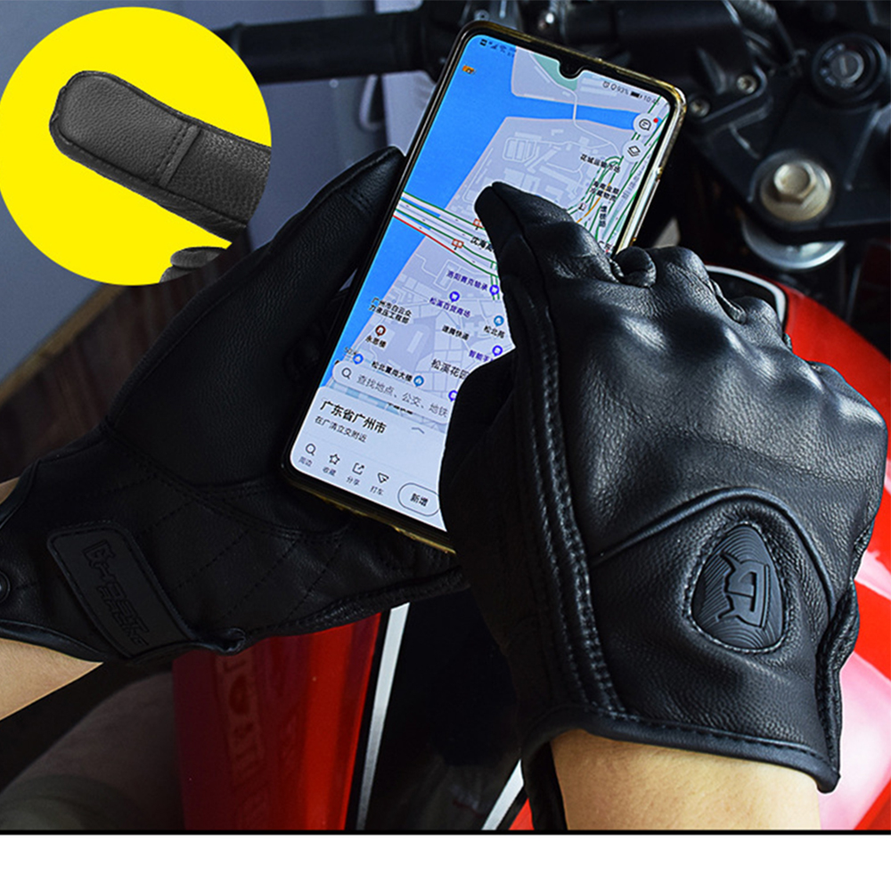 Motorcykelhandskar i läder, sommar, andningsbara, herrhandskar, motocrosshandskar, touchfunktion, svarta