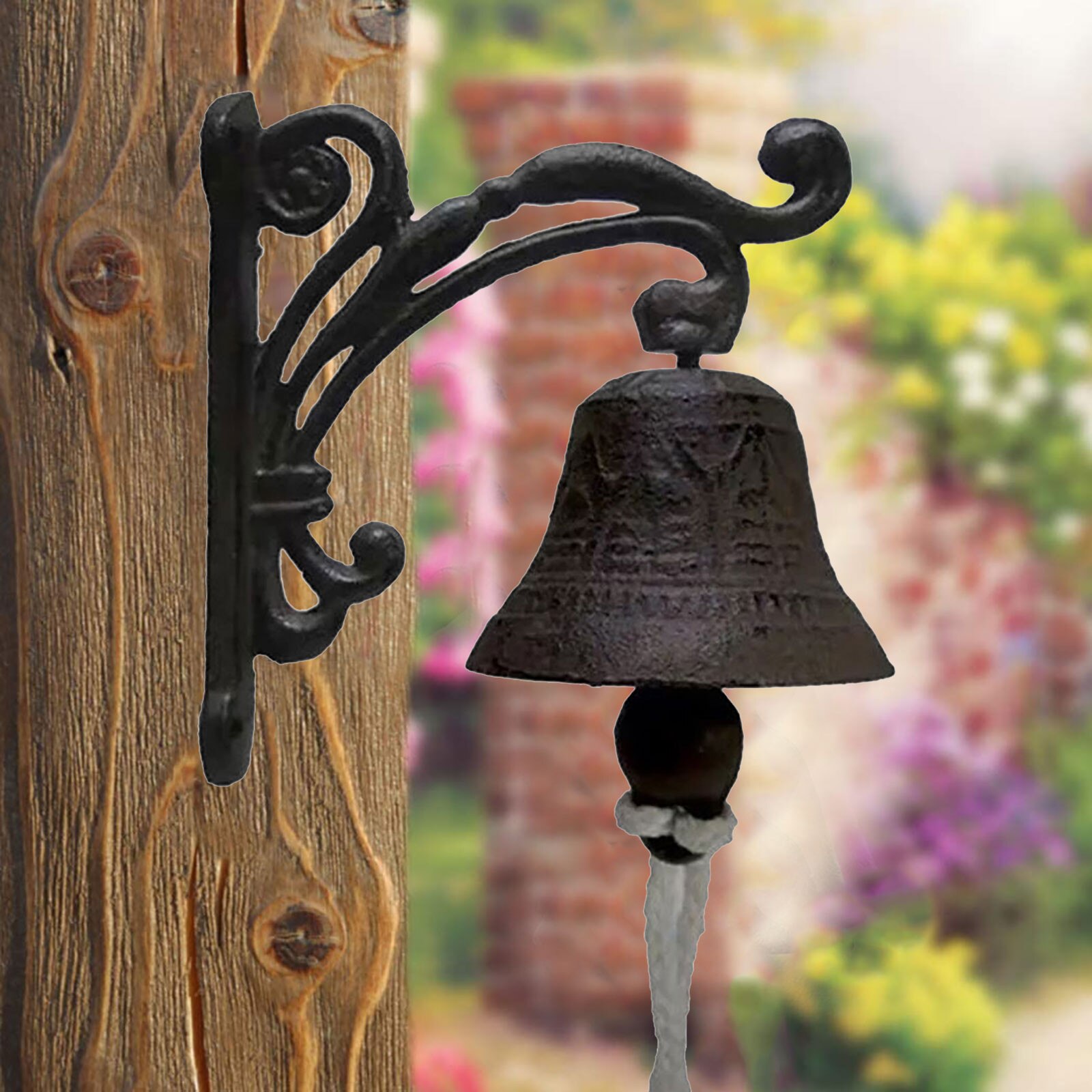 Campana de hierro rústica para puerta de jardín, Campana decorativa antigua montada en la pared para interior y exterior