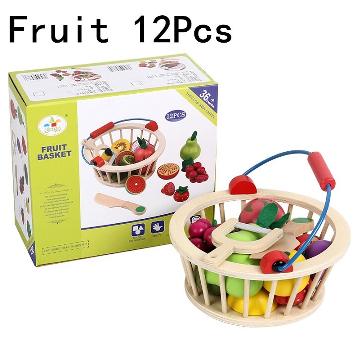 WOODADDY Giocattoli Del Bambino Fragola Simulazione di Frutta Verdura Cut Set Giocattoli di Legno Per I Bambini I Bambini di Alimento Della Cucina Educativo del Regalo: Fruit 12Pcs