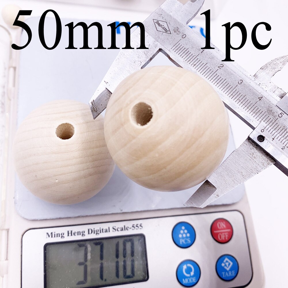 1-100PCs Natural Ball Wood Spacer Beads 6-50mm For Charm Bracelet baby wooden round bead: 50mm 1pc