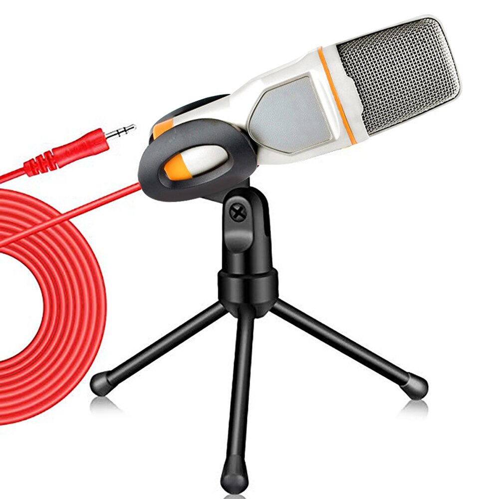 Wired Microphone with Tripod Mini Jack 3.5mm Handheld Microphone Condenser Microphone Microphone Holder: White