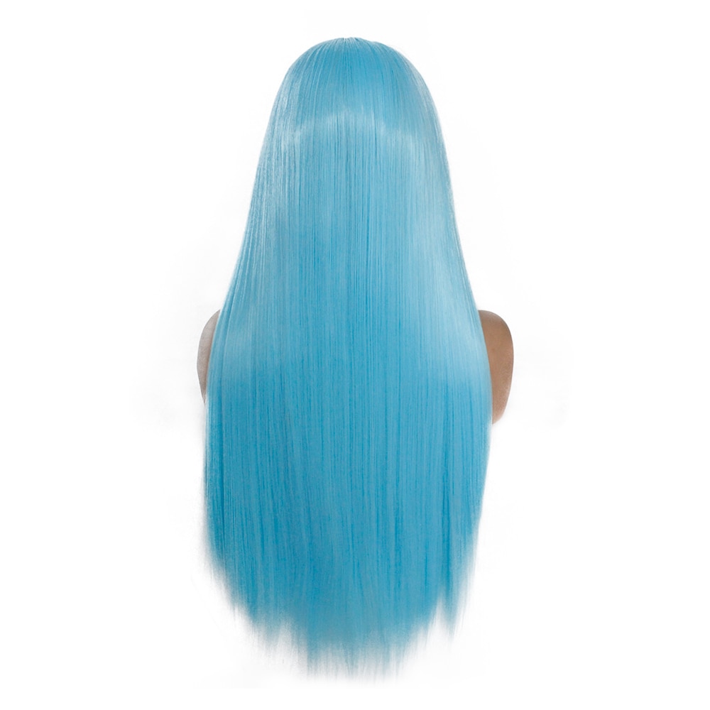V'NICE Middle Part Light Blue Synthetic Lace Front Wig Natural Glueless Straight Cosplay Wig for Women Heat Resistant Fiber Hair