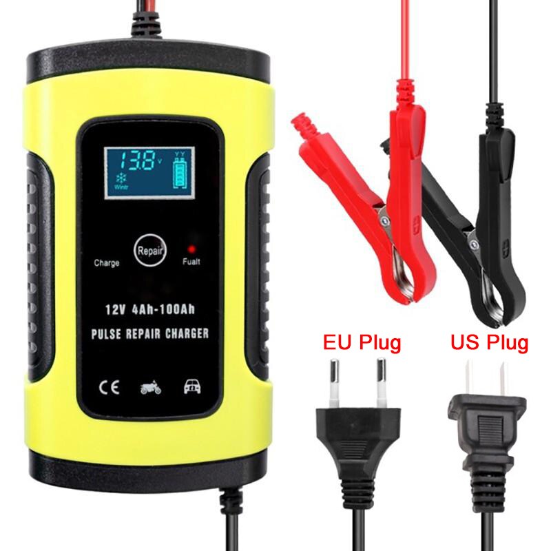 Full Automatic Car Battery Charger 12V 6A Power Pulse Repair Chargers Smart Fast Charging Lead Acid Battery Charger LCD Display