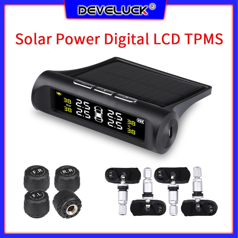 Smart Auto Tpms Bandenspanningscontrolesysteem Solar Power Digital Lcd Kleurendisplay Auto Alarmsystemen Tpms Develuck