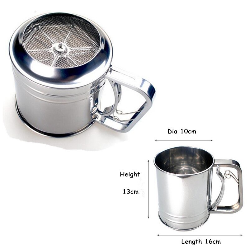 Tamizadores de harina de acero inoxidable de gran tamaño, diámetro 12,5 x H 13cm, tamiz de harina con forma de taza de doble capa, herramientas prácticas de pastelería para hornear pasteles