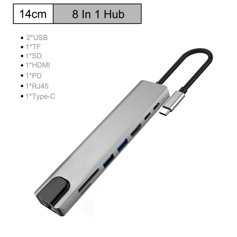 Usb Type C Hub Naar Hdmi RJ45 Lan Multi Usb 3.0 Pd Adapter Om 4K 30Hz USB-C Hub voor Macbook Pro Air Dock Usbc Type-C Hub Splitter: 8 IN 1