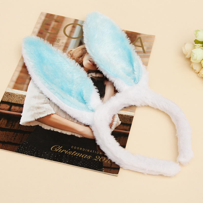 Cerchietto per capelli con orecchie di coniglio in peluche, orecchie da coniglio, fascia per feste a tema, prestazione sul palco, copricapo, Natale, Pasqua, costume cosplay: Blu