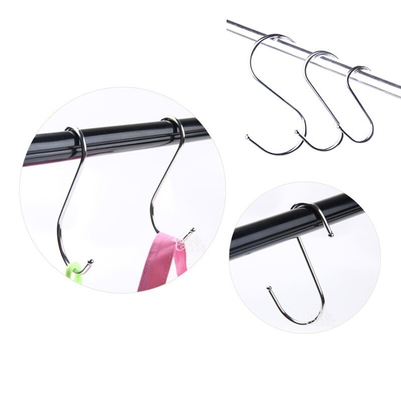 Ganchos de acero inoxidable con forma de S de 3 tamaños, 5 uds., ropa y toallas de cocina para baño, maceta para planta de jardín, rieles de colgador
