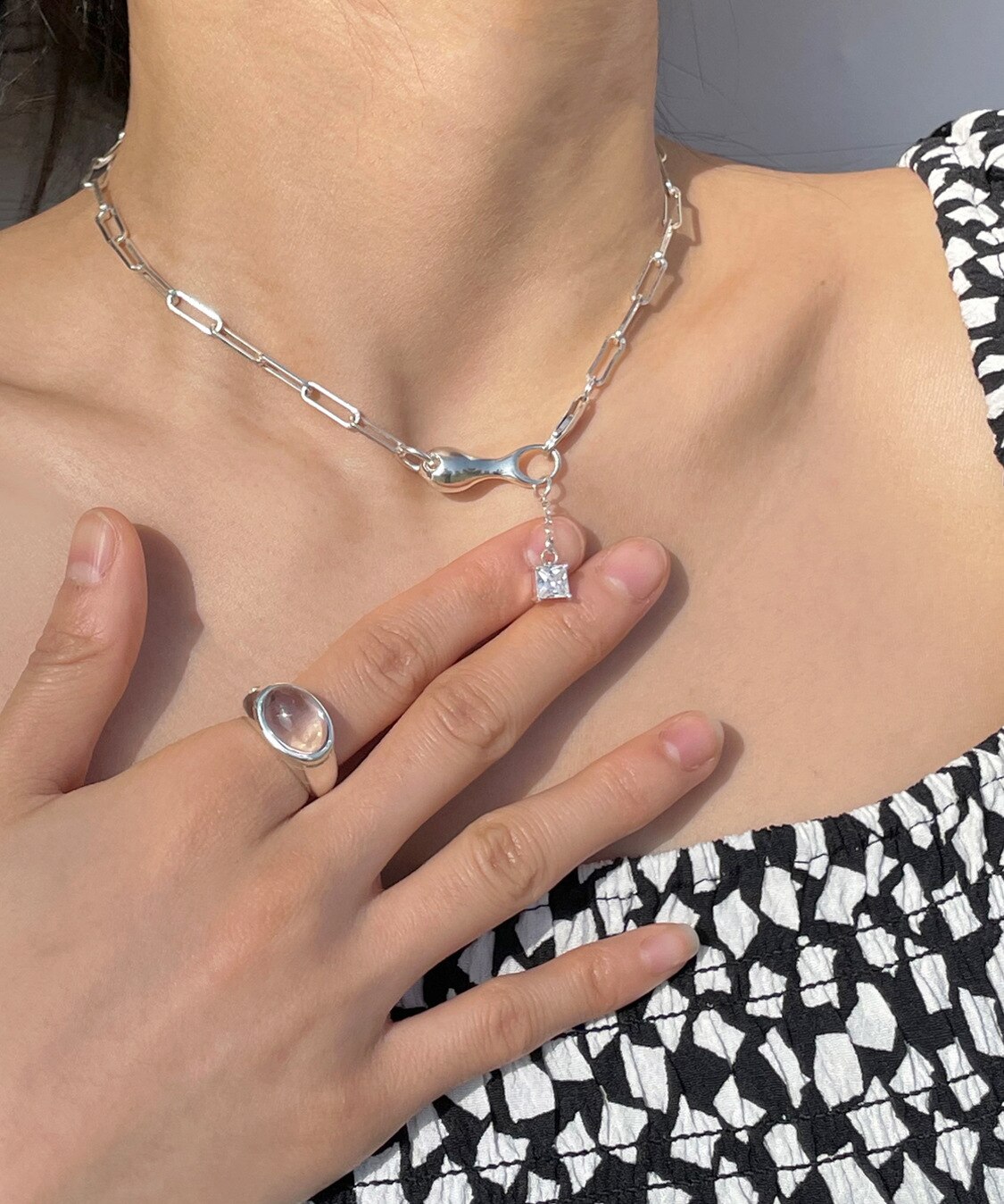 Shanice SS925 Sterling Zilveren Open Ring Koreaanse Versie Van Ins Niche Gevoel All-Matched Zirkoon Irreg Verklaring Vinger ringen