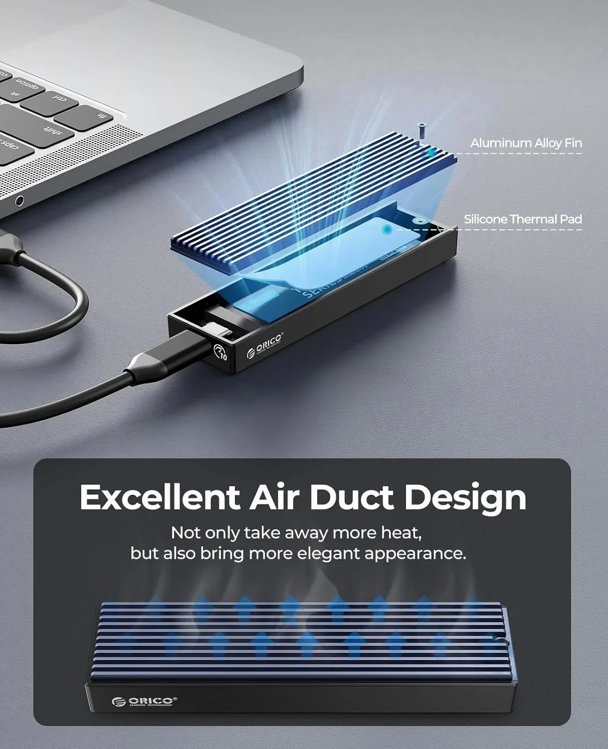 ORICO 10Gbps M.2 NVMe SSD Enclosure Aluminum Type C USB 3.2 Gen2 Tool-Free M.2 NVMe to USB Adapter for PCIe NVMe and SATA SSD