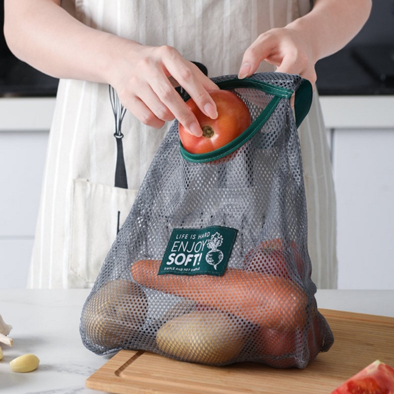 Eco friendly Mesh Bags Vegetable Fruit Bag Reusable Mesh Hanging Storage Bag Kitchen Bathroom Organizer Toy Sorting Bags
