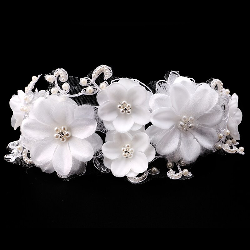 Elegante Floreale Spilli Pizzo Bianco sentiero E Filati Della Perla Del Fiore Dei Capelli della forcella Da Sposa tiara Corona Copricapo Delle Donne Accessori per Capelli Da Sposa