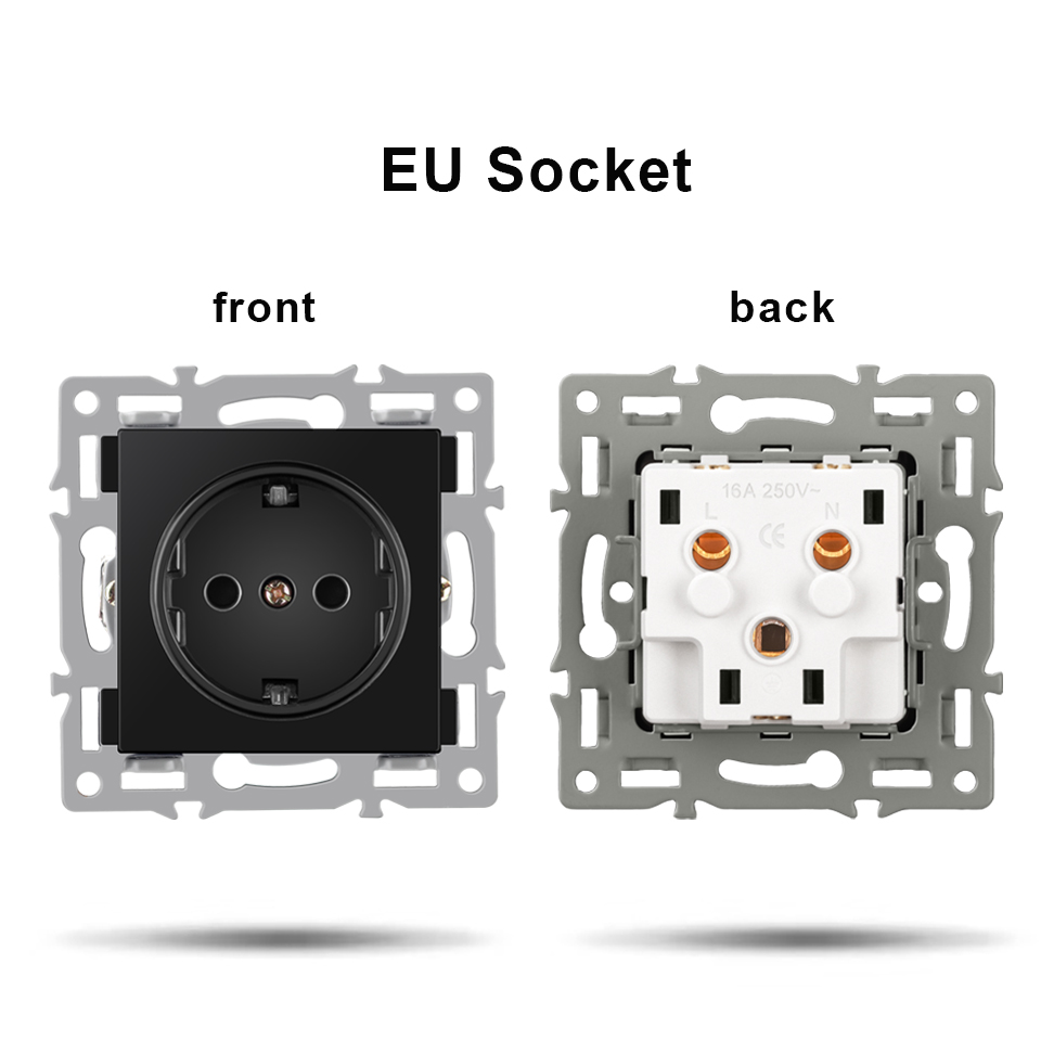 NYWP wall-mounted module diy European standard black tempered crystal glass panel socket LED light switch button function combi: GRAY