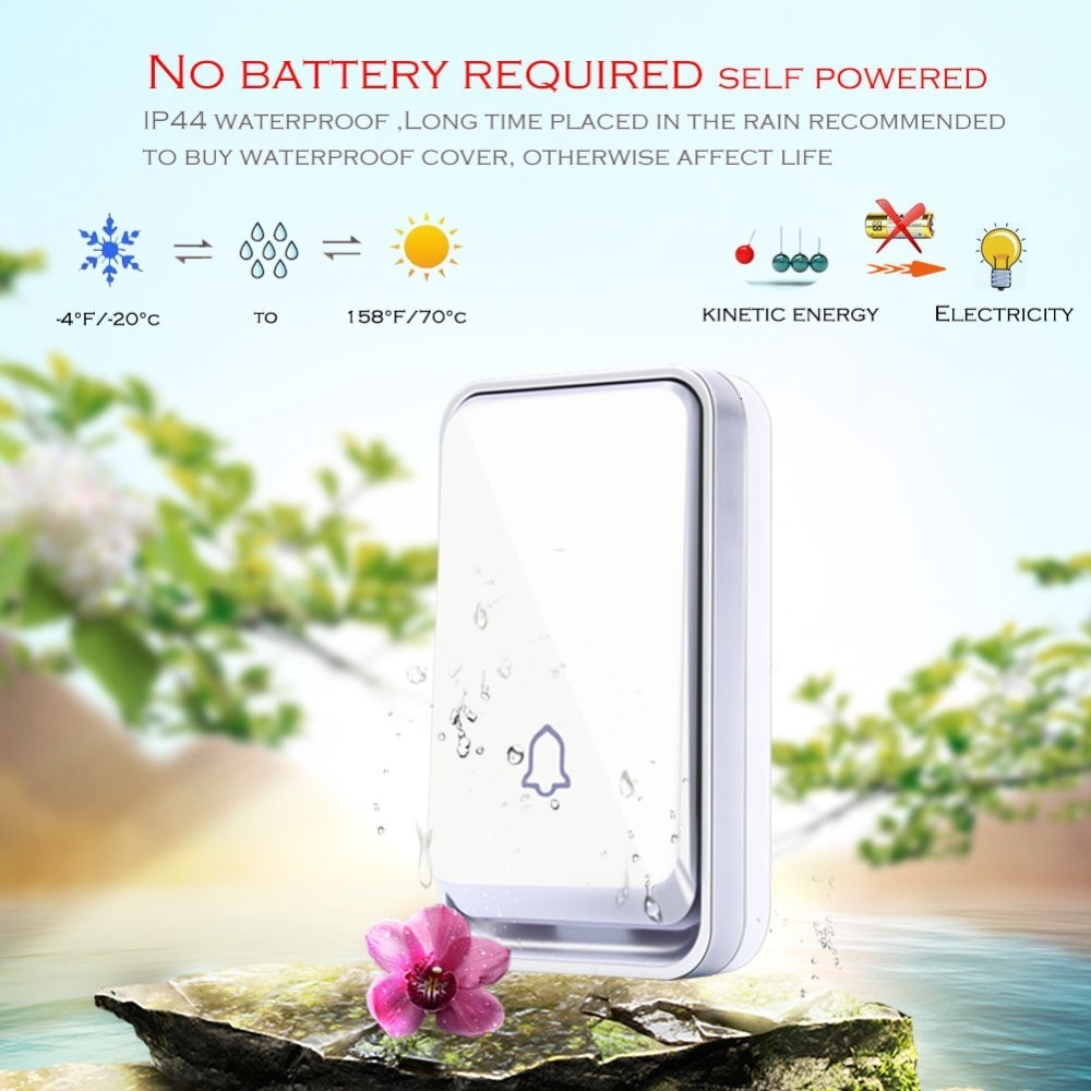 SMATRUL self powered Waterproof Wireless DoorBell no battery EU plug smart Cordless Door Bell 1 button 1 2 Receiver 110DB sound