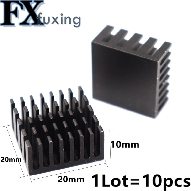 10 Stuks Zwart 20*20*10Mm Heatsink Cooling Fin Aluminium Radiator Cooler Koellichaam Voor Ic Chip led 20X20X10Mm Led Radiator Radiator