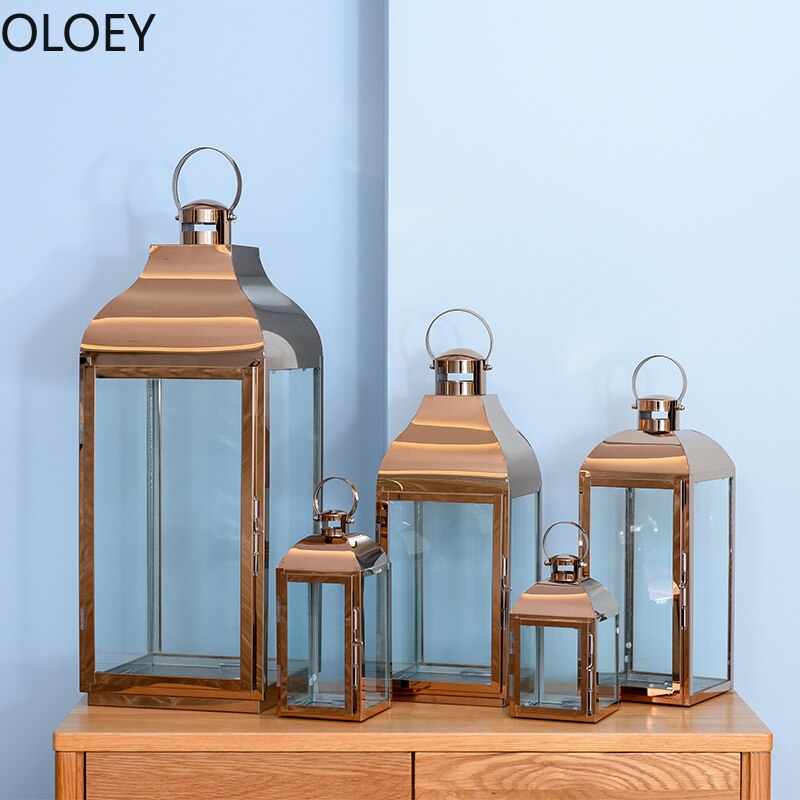 Glas jern lysestage metal vind lampe vindtæt lysestager gulv lys lanterne bryllup kandelaber portavelas dekoration