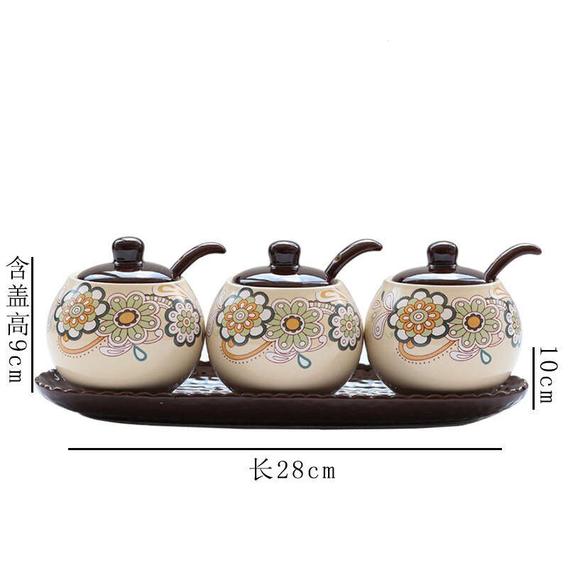 Keuken benodigdheden keramische kruiden pot set saus azijn kruiden doos lade pot zout shaker combinatie laden: A02