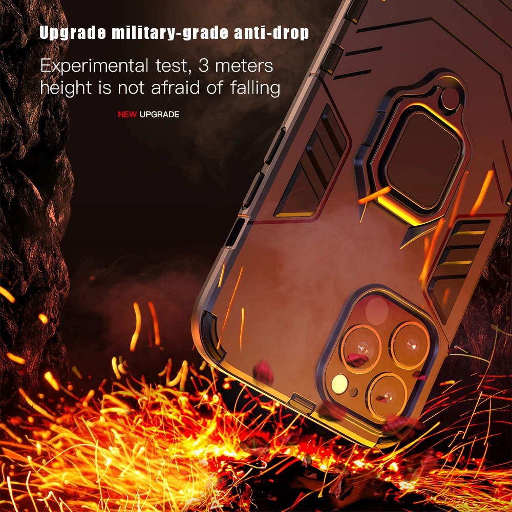 Funda armadura para iPhone 15 Pro Max 14 Max 11 12 13 Pro XS XS Max Plus soporte de anillo magnético para coche funda trasera de silicona a prueba de golpes
