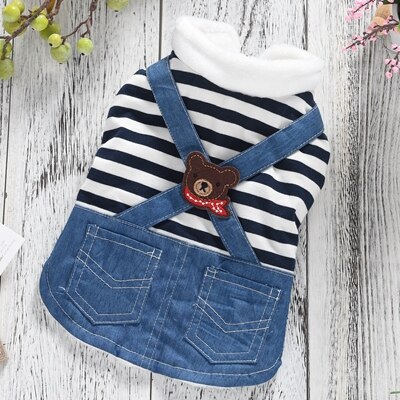 Berenkleding jurken hond rood blauw gestreept denim prinses rok bruiloft huisdier jurken voor puppy dieren chihuahua yorkshire mopshonden: Blauwe winter / Xs