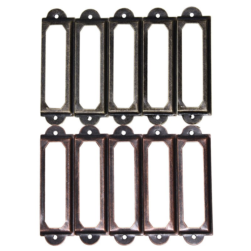 10Pcs Antiek Messing Metalen Label Pull Frame Handvat Bestand Naam Kaarthouder Voor Meubels Kast Lade Box Case Bin