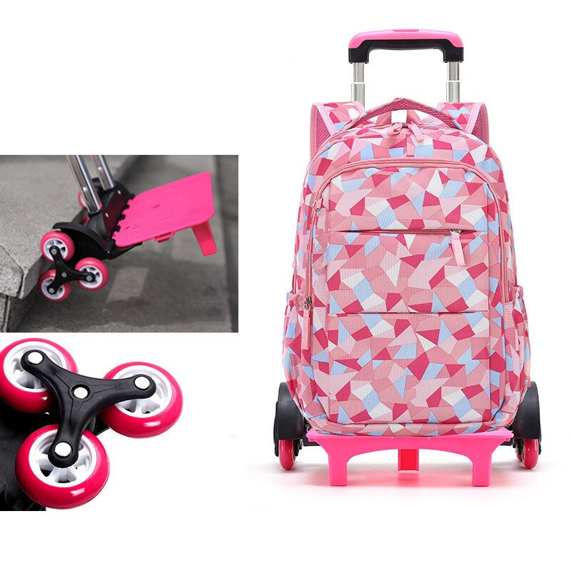 Rolling mochila trole saco de escola para meninos meninas à prova dwaterproof água grande capacidade crianças rodas saco bagagem & sacos viagem: pink 6 wheels