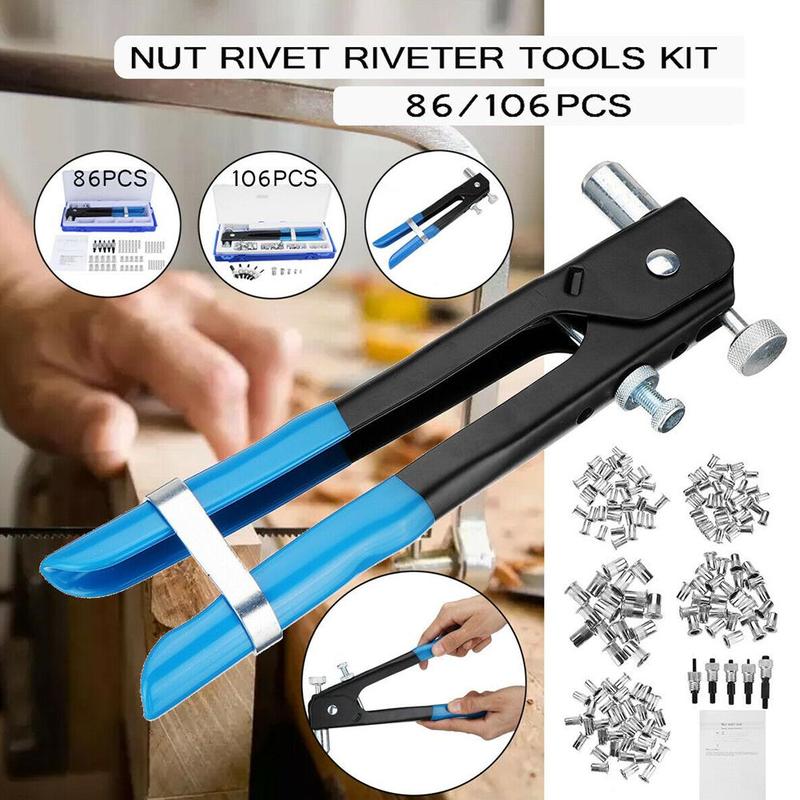 86/106pcs Nut Rivet Riveter Tools Kit M3-M8 Blind Rivet Rivnut Insert Nuts Nutsert Threaded Kit Riveting And Tool Guntool M8F3