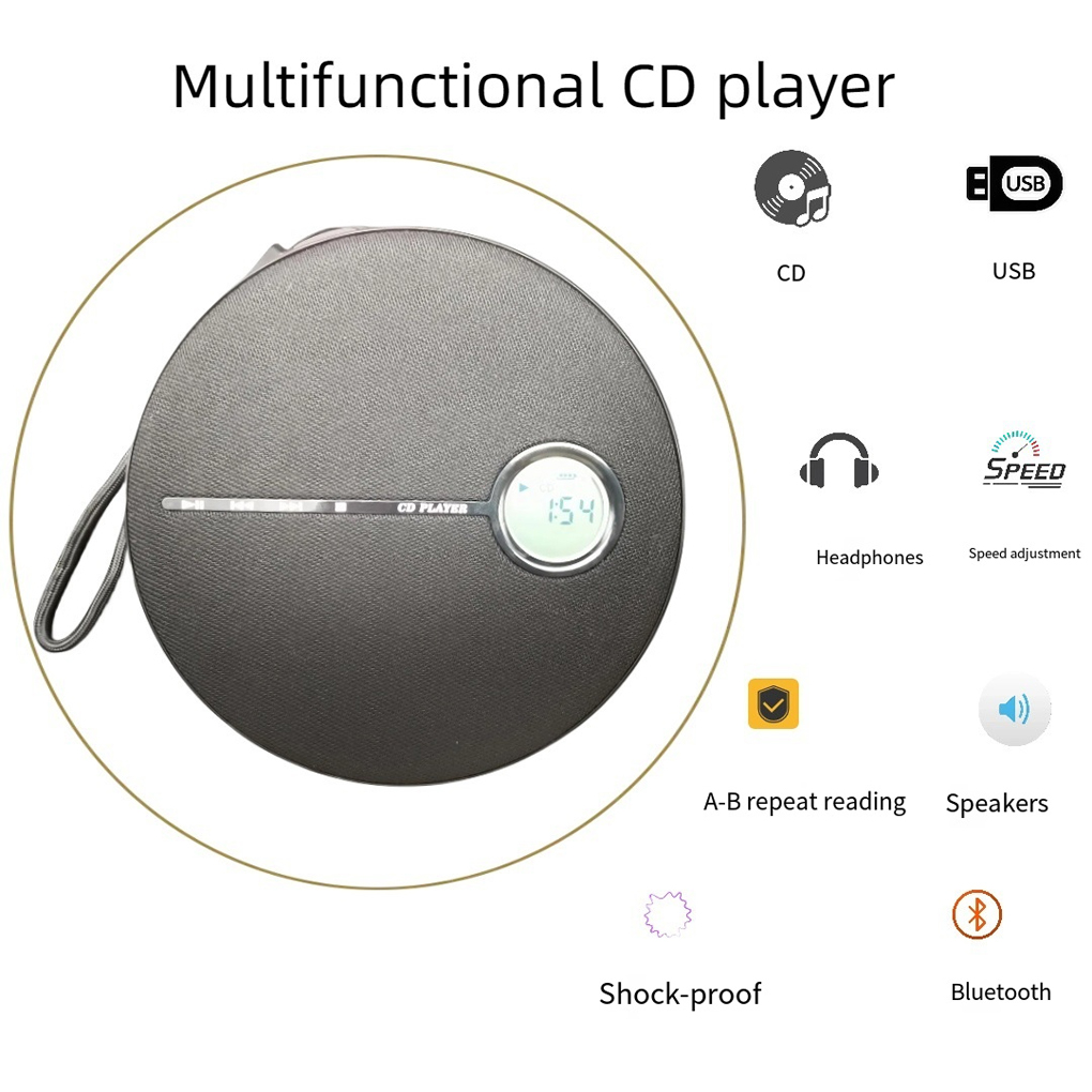 Portable Walkman CD Player Bluetooth Rechargeable Discman With Speakers Cd Player With USB Bluetooth Transmitting