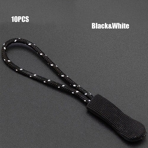 10Pcs Zipper Pull Puller End Fit Rope Tag Fixer Zip Cord Tab Replacement Clip Broken Buckle for Sewing Clothes Travel Bags: Black-white