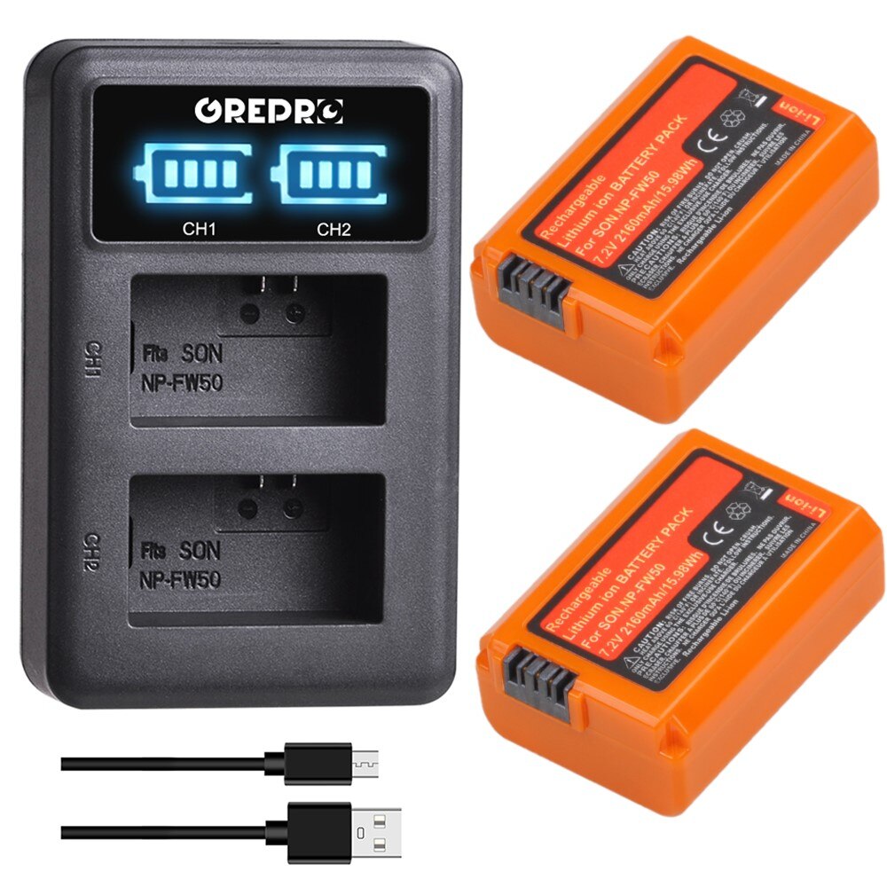 Oranssi np -fw50 np fw50 akku  (2160 mah) sony alpha  a6500 a6300 a6000 a5000 a3000 nex -3 a7 a7ii a7 rii  a7 sii  a7s a7 s 2 a7r a7r: 2b laturin kanssa