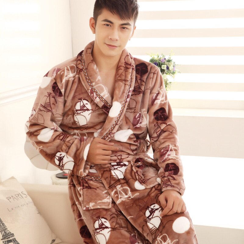 Herfst en winter flanellen badjas heren koraal fleece badjas verlengen heren nachtkleding flanellen badjas heren