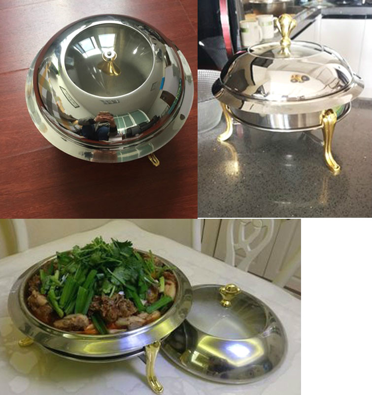 20%  hotpot -sett i rustfritt stål, mini -gryteholder i herdet glass, lokk i 30cm sølvbuffer i bufféform
