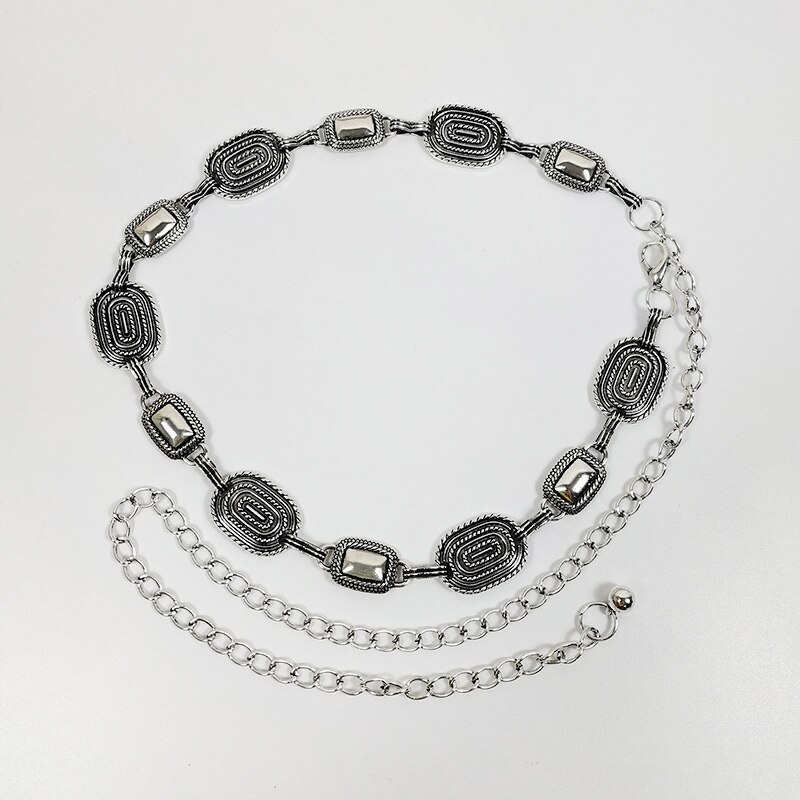 Guld kedja bälte vintage metall långa silver kedjor bälten för kvinnor midja ceinture femme midjeband klänning riem: Silverkedjebälte 2