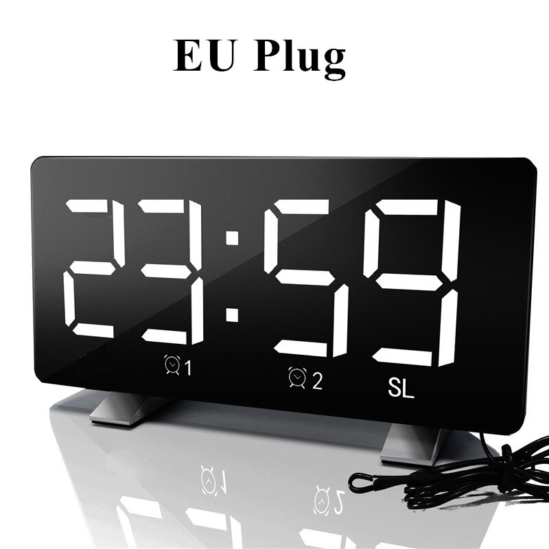 6 tums fm-radio väckarklocka stor led-skärm stöd för dubbla larm snooze tidsminnesfunktion med usb-laddningsport eu/us-kontakt: Vit-eu-kontakt