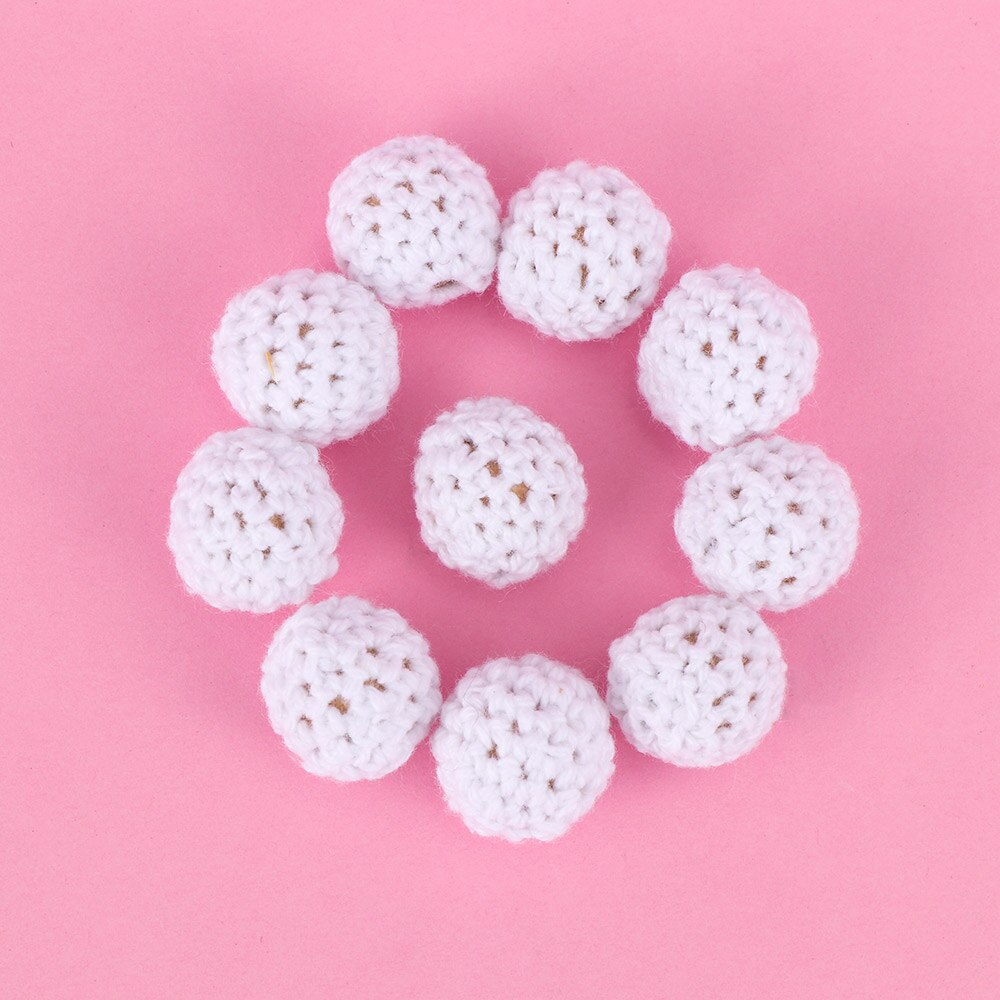 10 st/lot virkade pärlor i naturligt trä tuggbar tand amningshalsband tandpärlor baby bitring leksaker baby shower: Vit