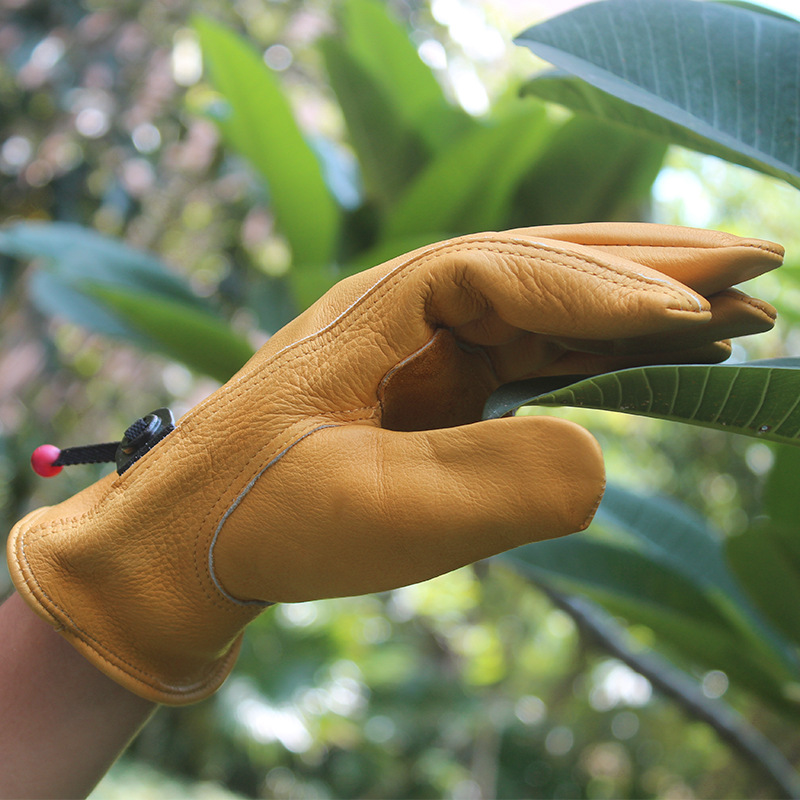 Leather Work Gloves Sheepskin Driving Gloves Men Motorcycle Gardening Safety Protective Fruit Picking Gloves