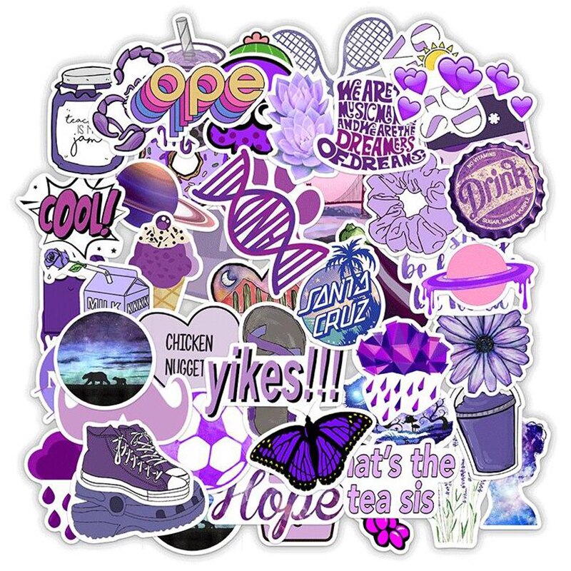 50 sztuk fioletowy pakiet naklejek wodoodporne modne dziewczęce naklejki na deskorolce laptop walizka motocykl naklejka samochodowa naklejki na zeszyt