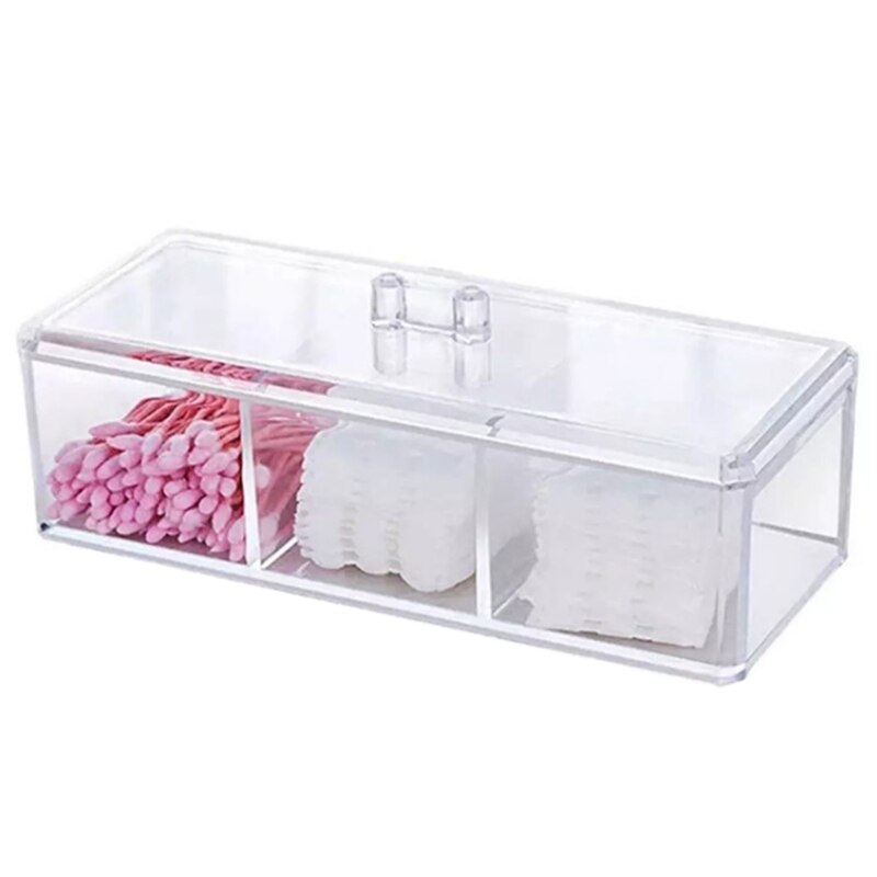 Cosmetic Jewelry Storage Three Compartment Transparent Acrylic Storage Box Expert Organizer Cotton Swab Makeup Pads Case