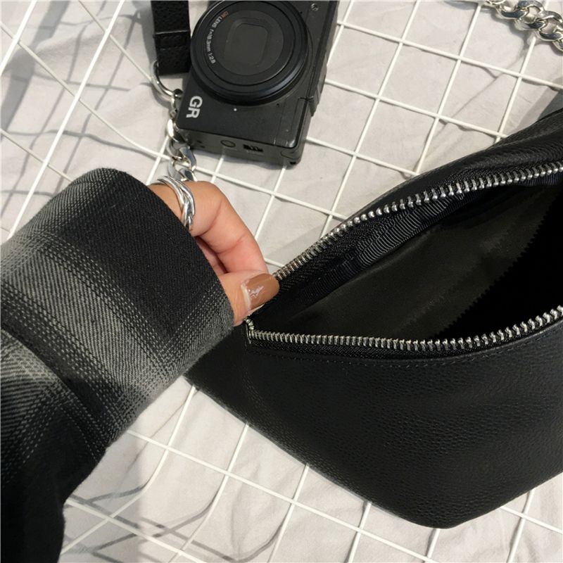 Modna skórzana saszetka na pas torba na klatkę piersiowa torebka na telefon z metalowym łańcuszkiem dla kobiet 28GD